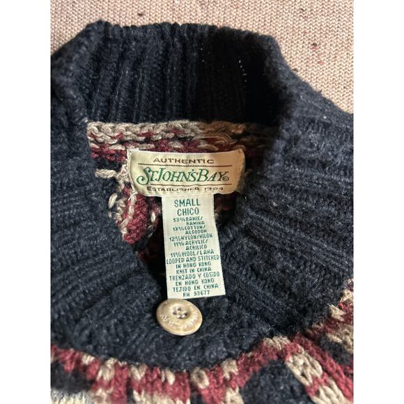 Vintage St. John’s Bay Henley Sweater Small Black Acorn Tree Forest Scene - Picture 4 of 7